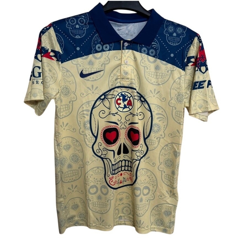 Nike Club America CA soccer Jersey S Dri fit Dia de los Muertos graphic yellow